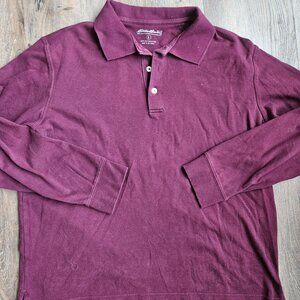 Eddie Bauer Mens Aubergine Long Sleeve Polo Shirt 100% Cotton